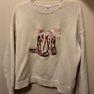 Willow & Wind Cream Sweater with Pink Bow and Boots Design